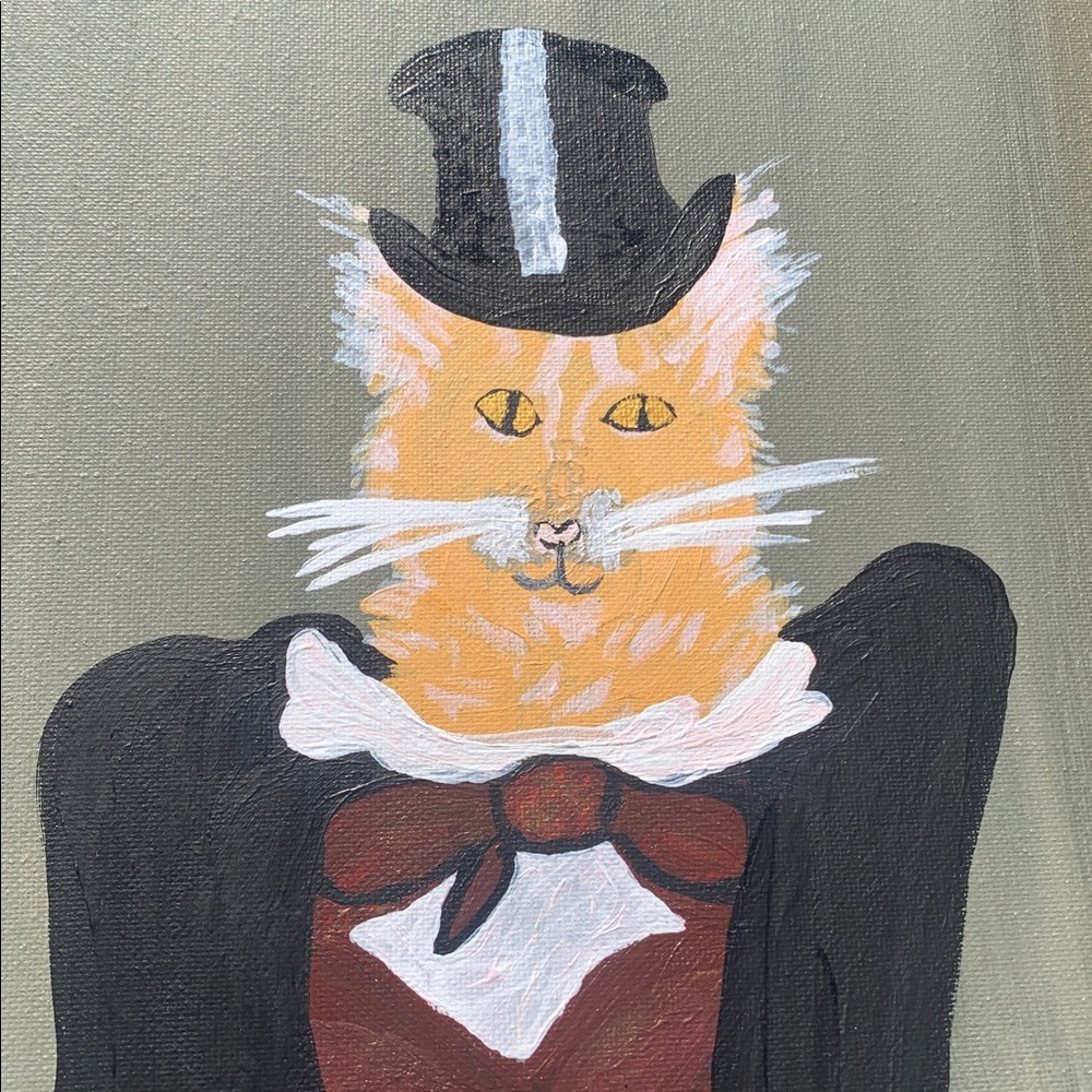 Original Artwork Cat in 1800’s Wear Painting - Acrylic on Canvas - Picture 2 of 5